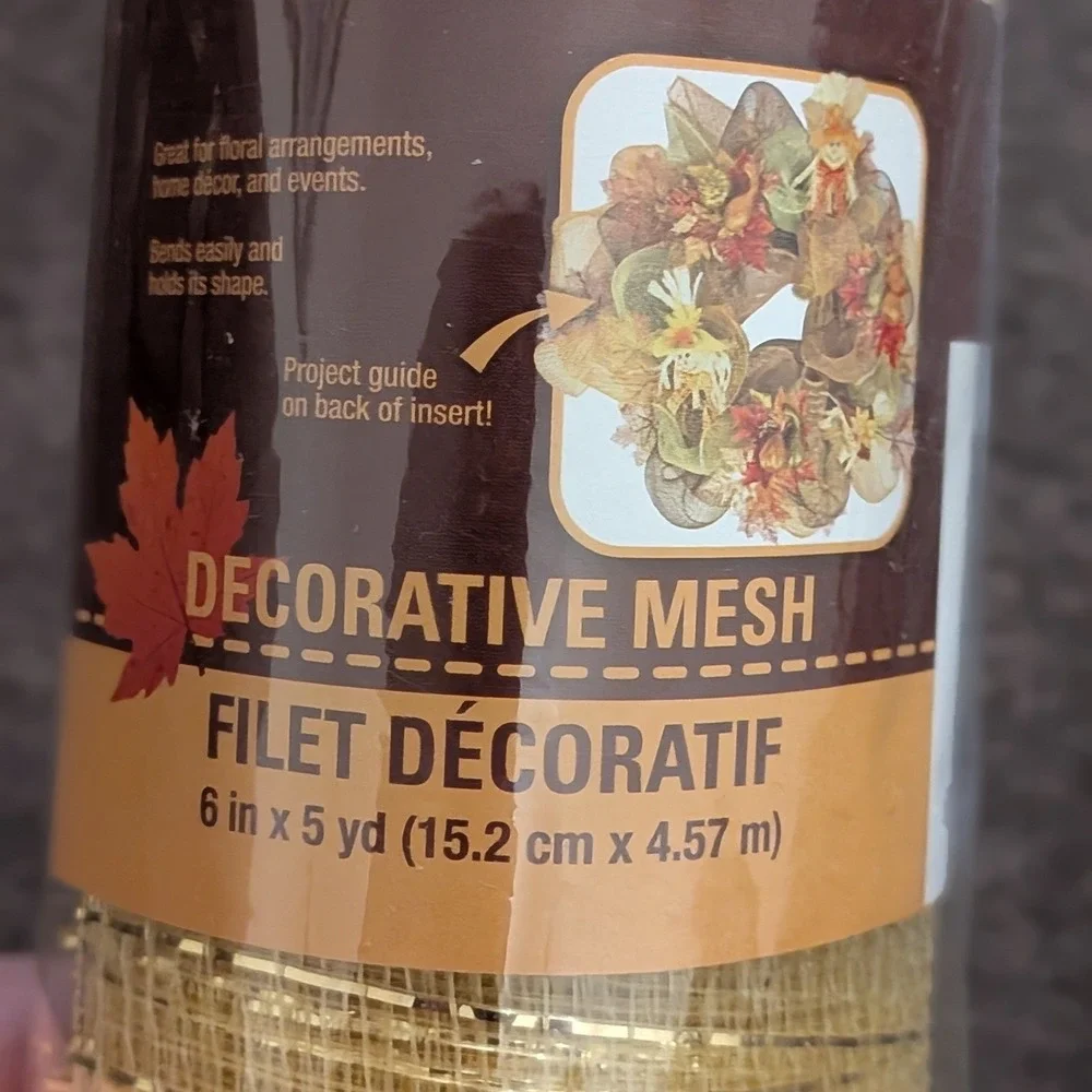 Greenbrier Gold Decorative Mesh Ribbon 6in‎ x 5yd Metallic Tinsel Harvest Craft